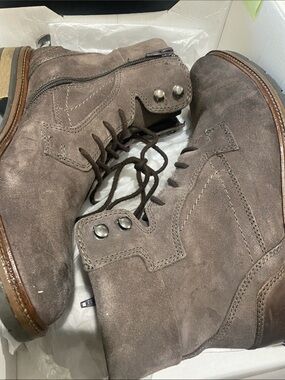 Bar III Taupe Suede Lace-Up Ankle Boots with Side Zip
